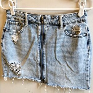 PACSUN Los Angeles Zipper Denim Skirt Distressed